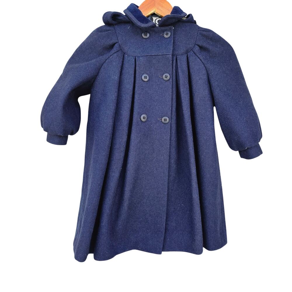 LC Tailorwear Girls' Double-Breasted Swing Wool Coat Navy Blue
